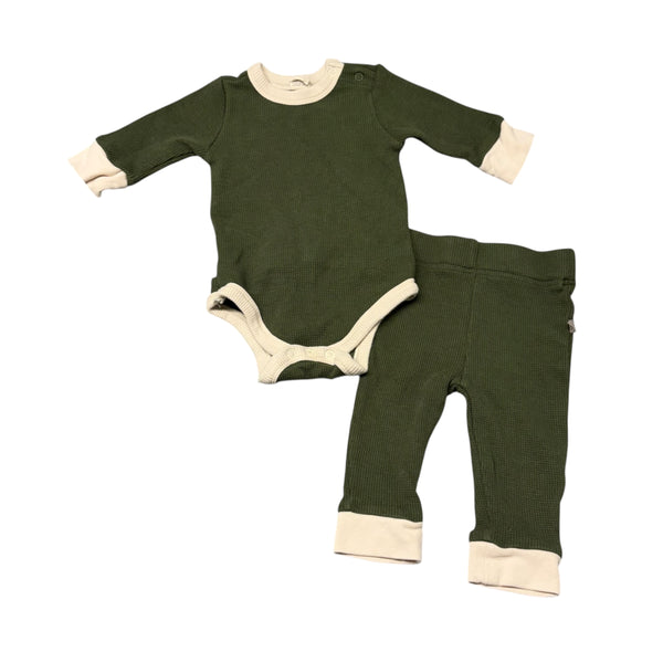 Goumi | Green + Cream Waffle Knit Set | 6-12M