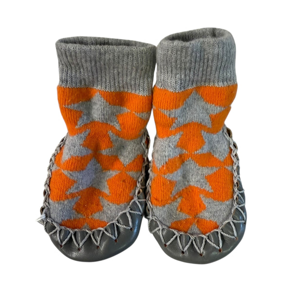 Hanna Andersson | Orange & Grey Slipper Socks | 0 Infant
