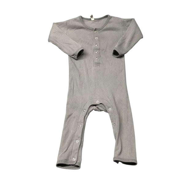 Quincy Mae | Gray Ribbed Playsuit | 3-6m