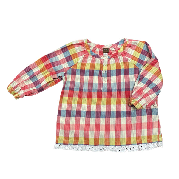 Tea | Lace Trim Plaid Shirt | 4t