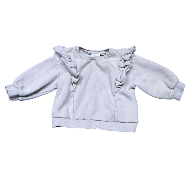 Zara | Tan Ruffle Crewneck | 6-9m