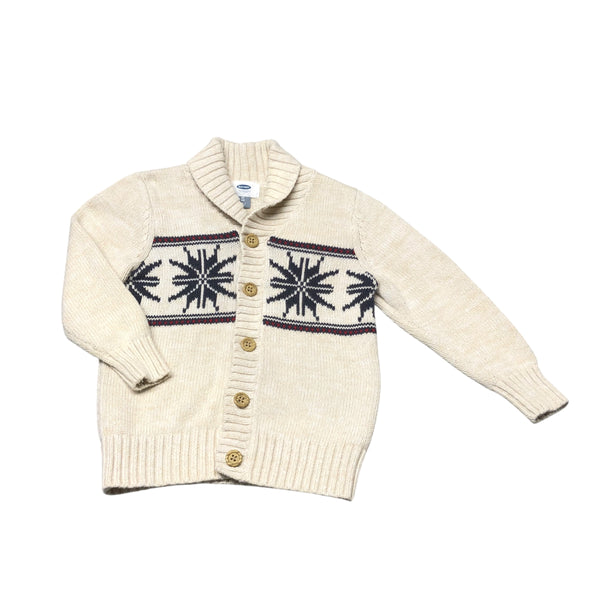 Old Navy | Cream + Navy Snowflake Cardigan | 4T