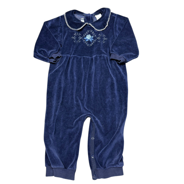 Emma’s Garden | Blue Velour Playsuit | 18m