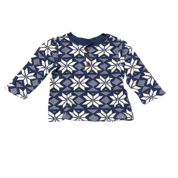 Hanna Andersson | Navy Blue Snowflake Thermal Henley Tee | 2T