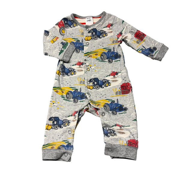 Boden | Gray Tractor Playsuit | 0-3m